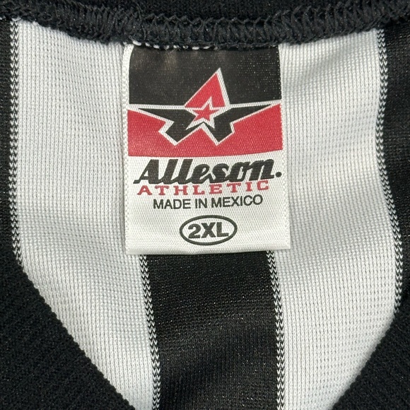 Men's Adult Alleson Athletic XXL 2XL Referee Umpire Stripes V-Neck Black White - Picture 6 of 7